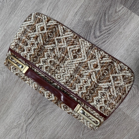 Vintage Brown Pattern Woven Purse Hand Bag Clutch - Picture 7 of 8